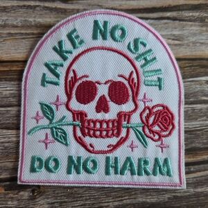 Take No Sht Do No Harm Skull Gothic Rose Tattoo 90'S Style Iron On Patch